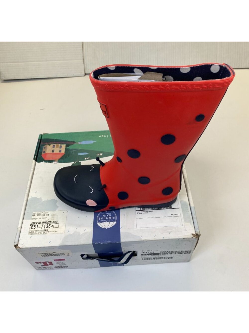 Joules Red Ladybug Rain Boots Big Kids Size 3 Red Black Pull On Wellie Boots - Picture 16 of 16
